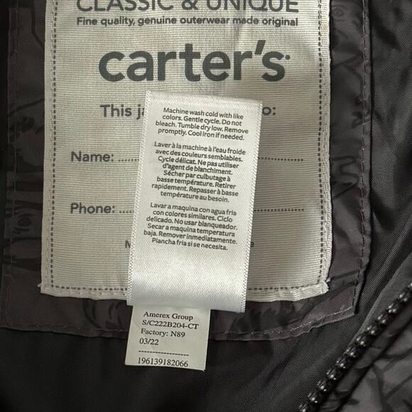 Carter's Big Boys Dinosaur Packable Puffer Jacket in Grey Size 12 - Picture 4 of 6